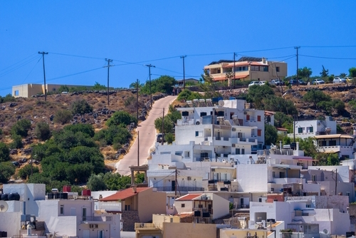 View of the old village of Elounda, near Agios Nikolaos, Lasithi, Island of Crete, Greece