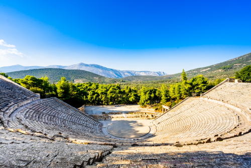 View from above of the Epidaurus theater, Argolida, the Peloponnese, Greece