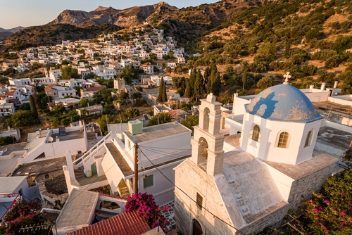Aerial view of the village of Filoti on Naxos Island, Cyclades Islands, Greece