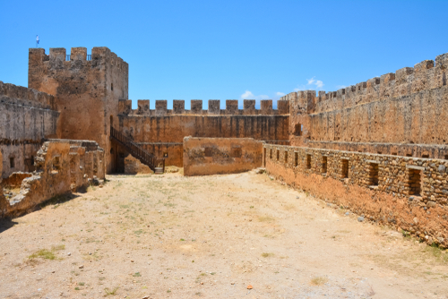 Inside look at the Venetian Fortress of Frangokastello on the South coast of the Island of Crete, Greece