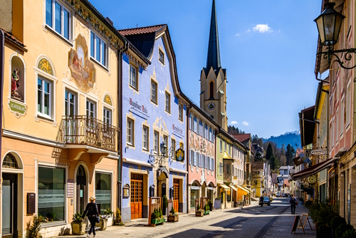 Famous old town with historic buildings in Garmisch-Partenkirchen in Bavaria, Germany