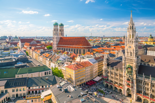Munich skyline with Marienplatz town hall in Germany