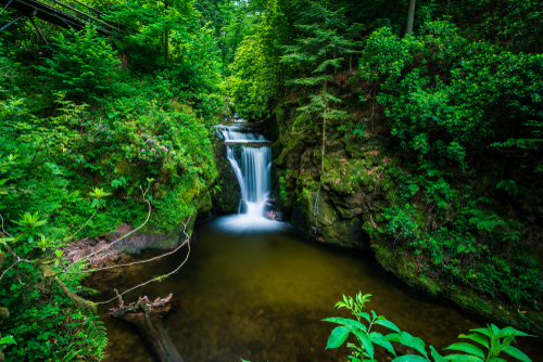 Beautiful view of Geroldsau Waterfall in the northern part of the Black Forest near Malschbach, Baden-Wuerttemberg, Germany