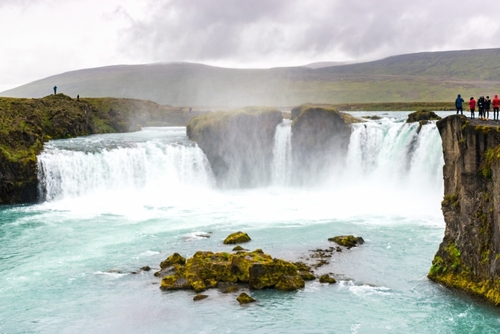 Goðafoss waterfall (Gods waterfall) flowing on Skjalfandafljot river, north Iceland