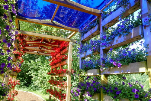 Park with All Senses, visitors walk bare footed on various ground materials near Gutach, Black Forest, Baden-Württemberg, Germany