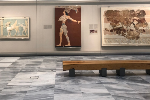 Ancient Greek Civilization, Cretan Culture, Prince of the Lilies. Minoan Fresco Wall Art from Knossos palace, Archaeological Museum of Heraklion, Island of Crete, Greece