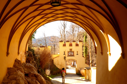 Impressive Romanesque Arch and the Main Gate of Hohenschwangau in Bavaria, Germany
