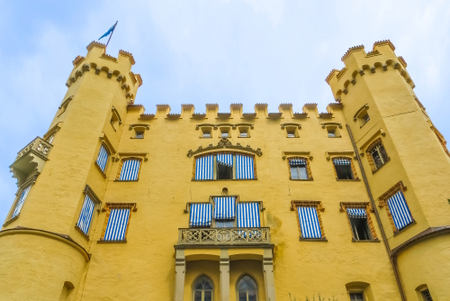 Exterior view of the magnificent facade of the Hohenschwangau Castle in Bavaria, Germany