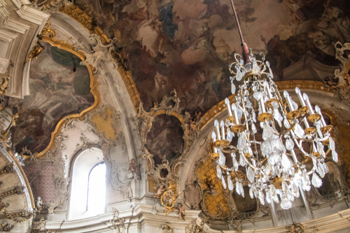 Interior view of the beautiful ceiling at Würzburg Käppele ('Little Chapel'), Rococo Church in Wurzburg, Bavaria, Germany