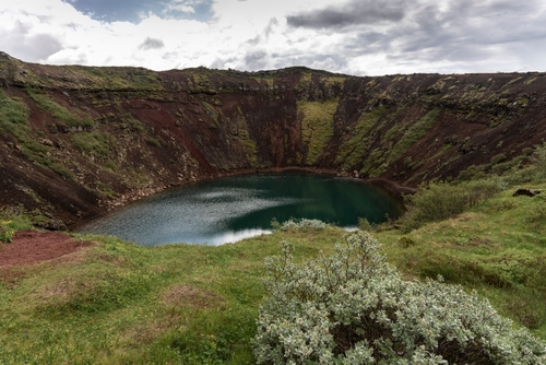 A view of the Kerid Volcanic Crater in the Golden Circle, Iceland