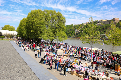 Twice a year (Spring and Autumn) a flea market takes place in the Rheinanlagen in Koblenz, Rhine Valley, Rhineland-Palatinate, Germany