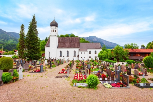 The Roman Catholic parish church of St. Michael in Kochel am See town at Kochelsee Lake in Bavaria, Germany