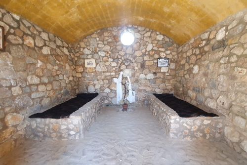 Interior view of a sleeping chamber in the Hippocrates Garden, Island of Kos, Dodecanse Islands, Greece