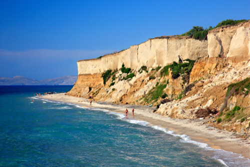 View of Agios Ioannis (Saint John) beach close to Mastichari town on the Island of Kos, Dodecanse Islands, Greece