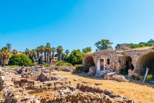 View of ruins of an ancient Agora in Kos town, the Island of Kos, Dodecanese Islands, Greece