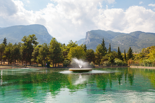 View of the main fountain at the Litochoro Municipal Park, Thessaly, Greece
