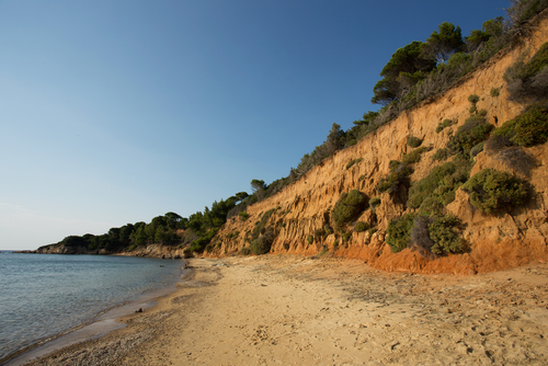 View of the Mandraki beach on the Mandraki Peninsula on the Island of Skiathos, Sporades Islands, Greece