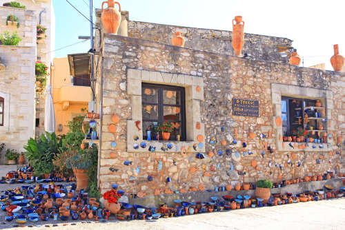 Traditional Creten village Margarites famous for handmade ceramics near Rethymno, Island of Crete, Greece