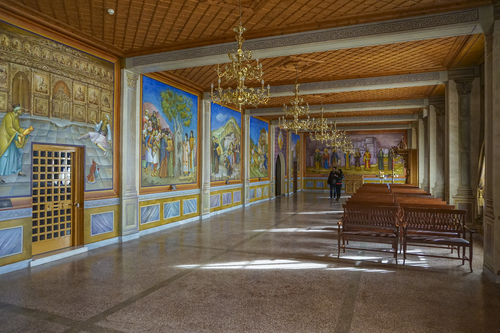 Interior view of Mega Spilaio Monastery of the Dormition of the Theotokos an old Greek Orthodox monastery near Kalavryta in the Peloponnese, Greece