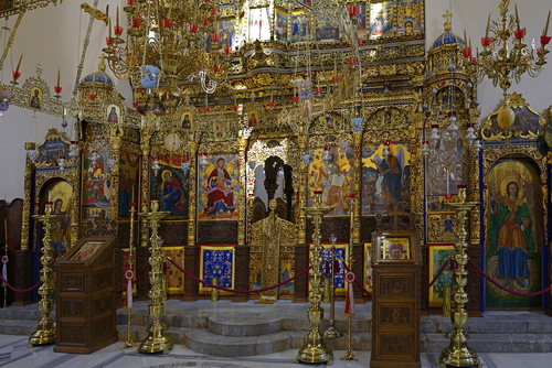 Interior view of the Agia Triad monastery in the Akrotiri peninsula near Chania, Island of Crete, Greece