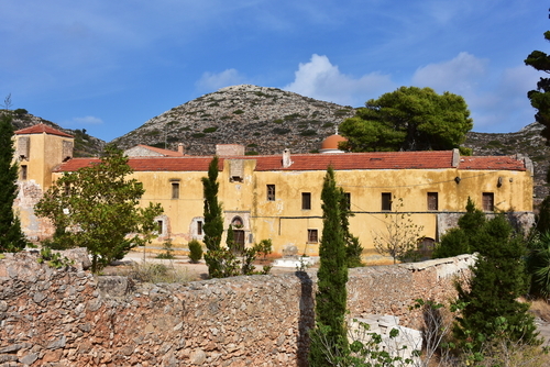 Exterior view of the Gouverneto Monastery near Chania, Island of Crete, Greece