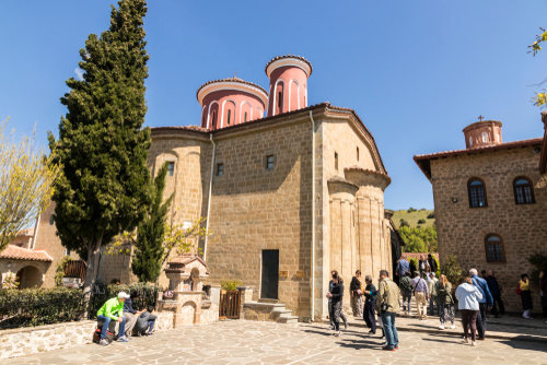 The Byzantine Monastery of St Stephen (Agios Stefanos) in the rocks at Meteora in Kalambaka, Trikala, Thessaly, Greece