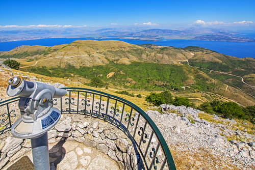 Beautiful view of the Island of Corfu from the viewpoint on top of Pantokrator mountain, Greece