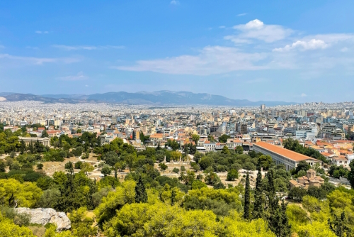 Beautiful view from Mount Lycabettus in Athens, Greece during Summer