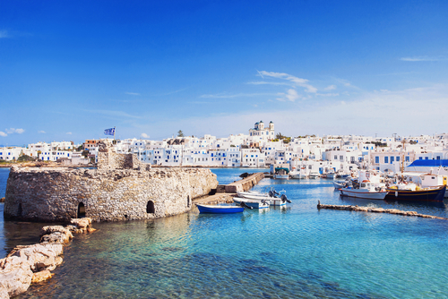Picturesque view of the harbor of Naousa on the Island of Paros, Cyclades Islands, Greece