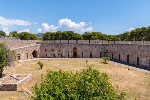 View of the castle of Pylos courtyard (Neokastro) in Pylos, Messinia, the Peloponnese, Greece