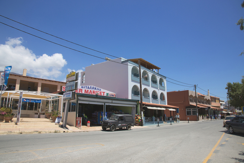 Supermarket and car is in Plakias village, not far from the Preveli Monastery on the South coast of Rethymno, Island of Crete, Greece