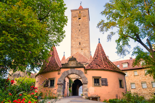 The Burgtor castle gate in Rothenburg ob der Tauber, Franconia, Bavaria, Germany