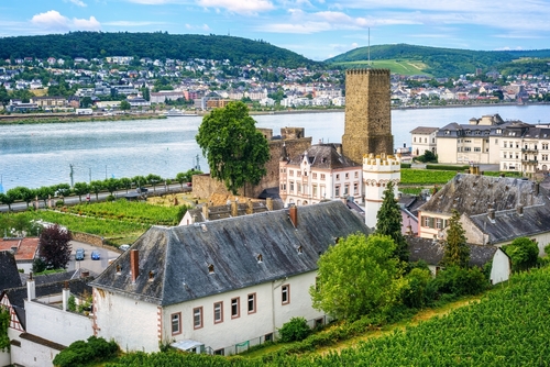 Rudesheim am Rhein winemaking town, part of UNESCO World Heritage Site of the Rhine Gorge, Rhineland-Palatinate, Germany