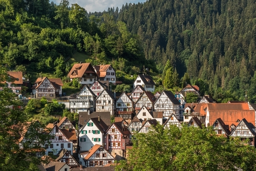Beautiful view of the half-timbered houses in the town of Schiltach in Black Forest, Kinzigtal, Baden-Württemberg, Germany