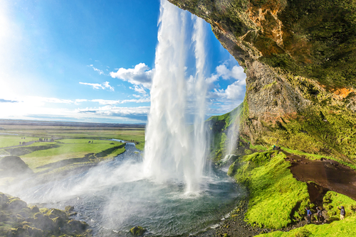 View underneath Seljalandsfoss waterfall in Landmannalaugar Reservation, Iceland