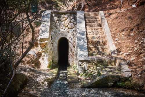 Tunnel at Seven Springs (or Epta Piges) park on Rhodes island, Greece