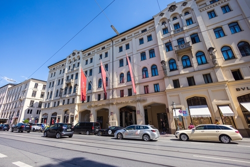 Cityscape into the Maximilianstrasse, one of the city's four royal avenues. Maximilianstraße has the distinction of the highest retail rents in Munich, Bavaria, Germany