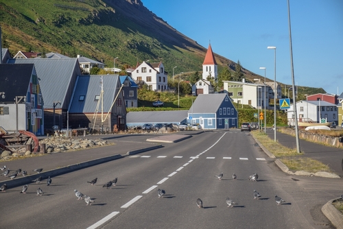 View of houses at Siglufjordur town, Iceland