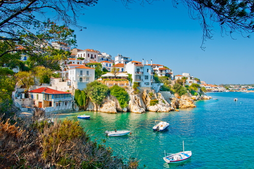 Gorgeous view of the old port at Skiathos Town on the Island of Skiathos, Sporades Islands, Greece