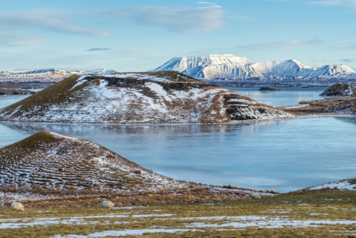 View of Skútustaðagígar pseudo-craters, Lake Myvatn, north Iceland in Winter
