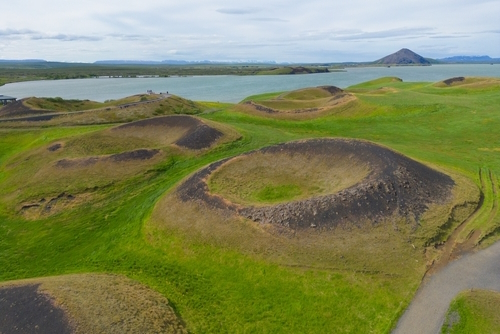 View of Skútustaðagígar pseudo-craters, Lake Myvatn, north Iceland