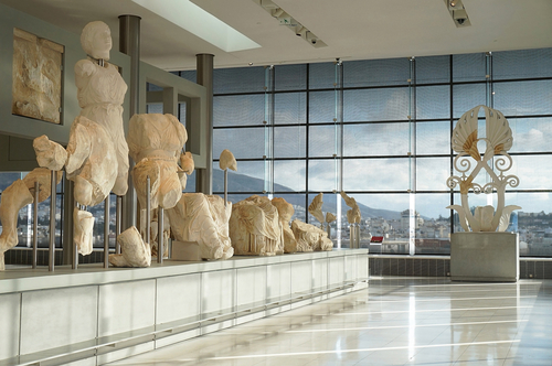 Interior View of the New Acropolis Museum in Athens, Attica, Greece. Designed by the Swiss-French Architect Bernard Tschumi