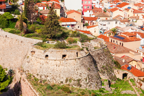 City walls of the Akronafplia or Acronauplia, inner castle. Akronafplia fortress is the oldest part of the city of Nafplio, the Peloponnese, Greece