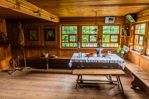 Old farmhouse room in Black Forest Open Air Museum in Gutach village in Baden-Wuerttemberg, Germany