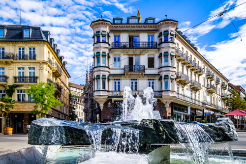 Historic buildings at the famous old town of Baden-Baden, The Black Forest, Germany