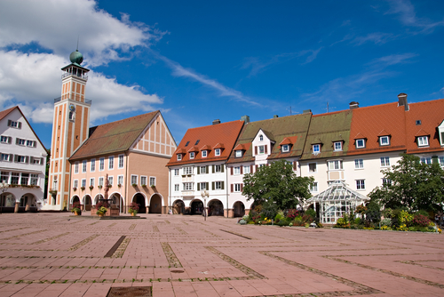Main square in Freudenstadt on a partly cloudy day, the Black Forest, Baden-Wurttemberg, Germany