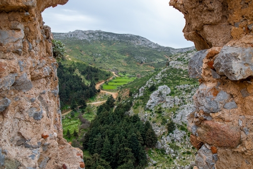 View from the ruins of the Byzantine Castle of Pyli, Island of Kos, Dodecanse Islands, Greece