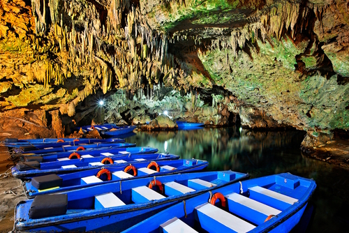 Boat ride in Diros caves, a great way to discover the beauty of the underworld. Mani region, Lakonia, Peloponnese, Greece