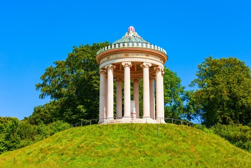 Monopteros, a Greek style temple in English Garden or Englischer Garten, a large public park in the centre of Munich, Bavaria, Germany