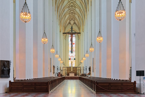 Interior of Frauenkirche (Cathedral of Our Lady). The church was built in 1468-1488 and consecrated in 1494, Munich, Bavaria, Germany